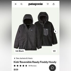 Patagonia Kids' Reversible Black Hoody Jacket S 6-7